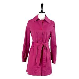 DKNY Nordstrom Trench Coat Belted Collared Hot Pink Fuchsia Women’s Size Small